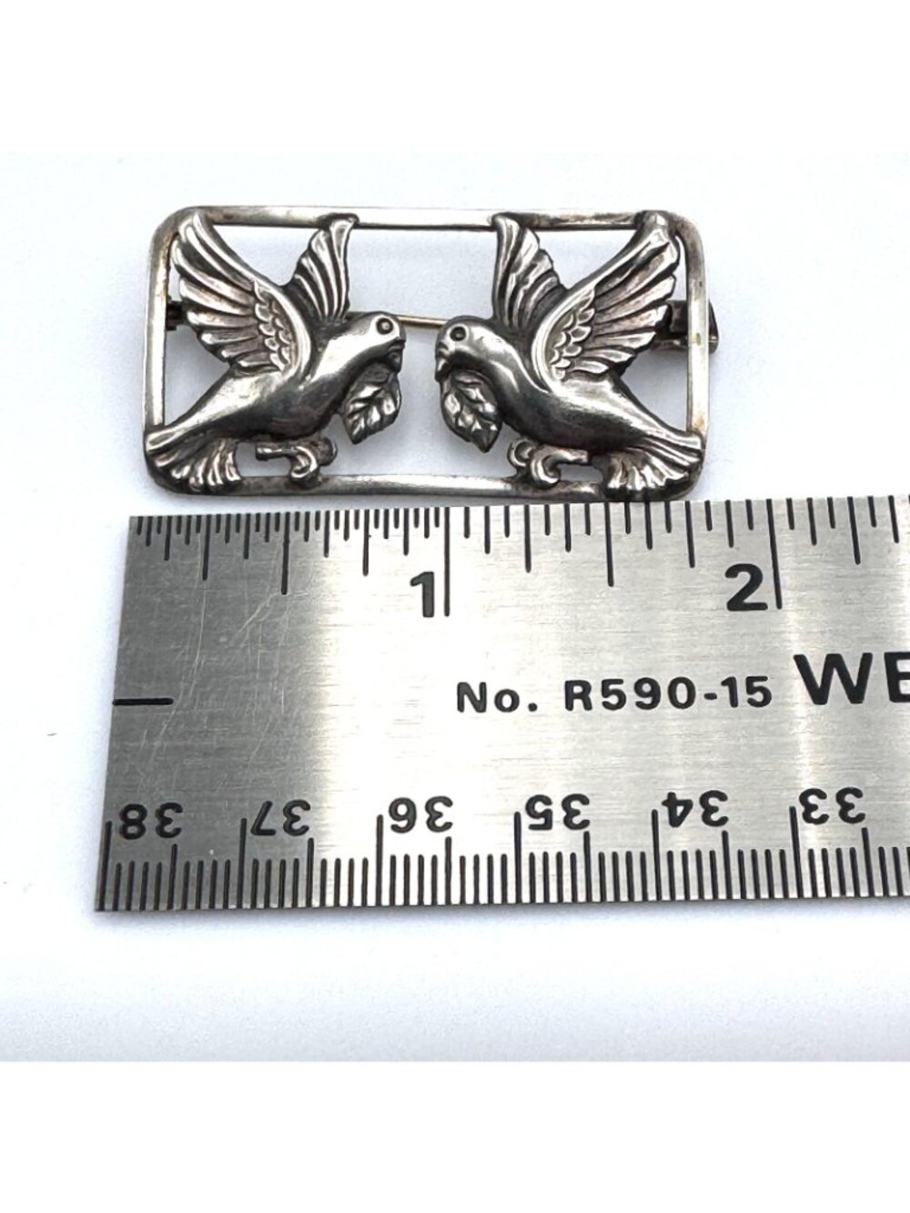 Danish Silver Doves Brooch Christian Veilskov 830S Repousse Vintage Mid-Century - Picture 16 of 16